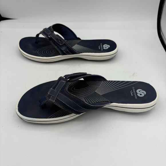 Clarks Sandals Womens Size 10 Cloudsteppers Breeze Sea Navy Blue Flip Flop Thong - Picture 8 of 9